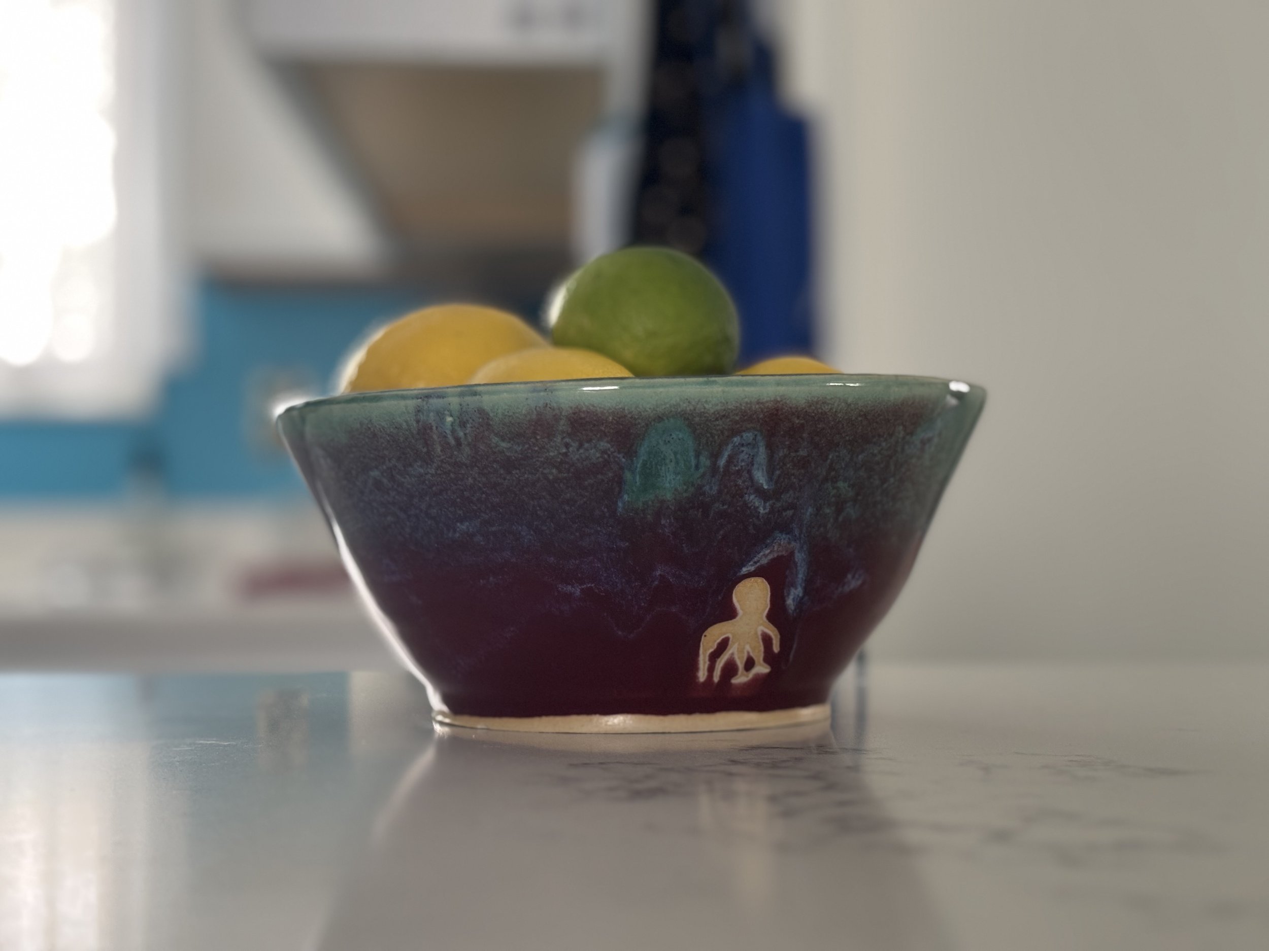 Burgandy Blue Crystalline Bowl