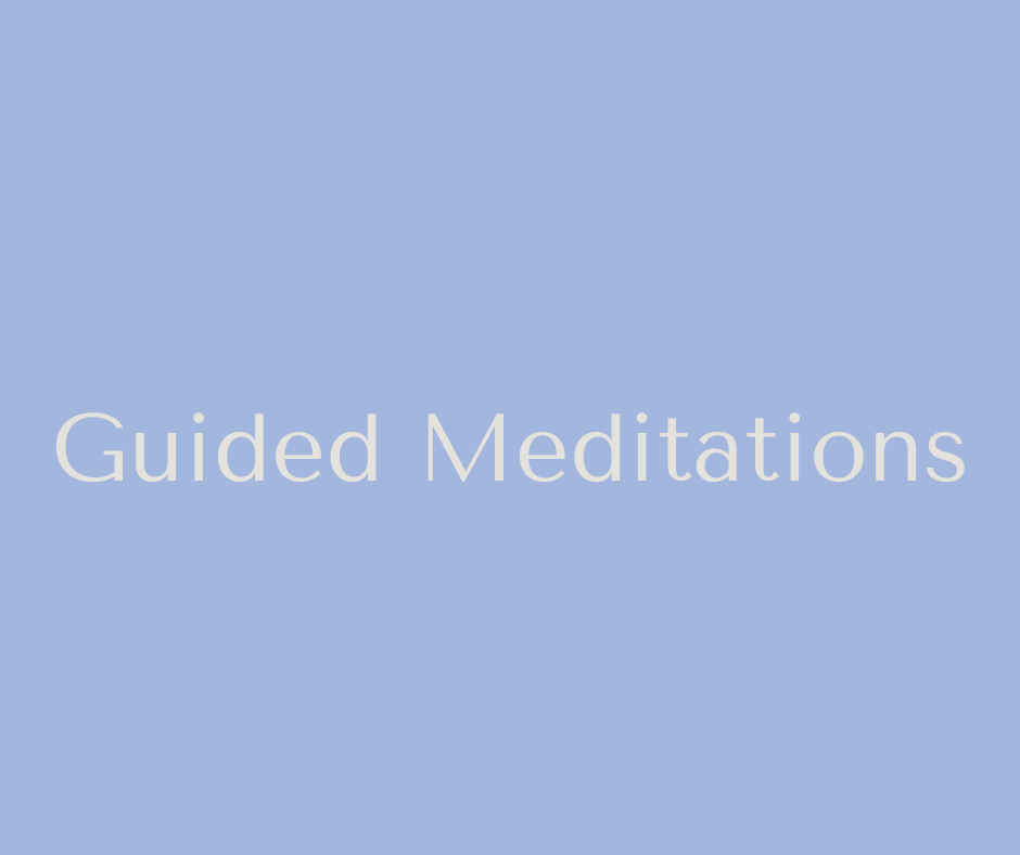 Cover slide for guided meditations with light blue background and large white text.