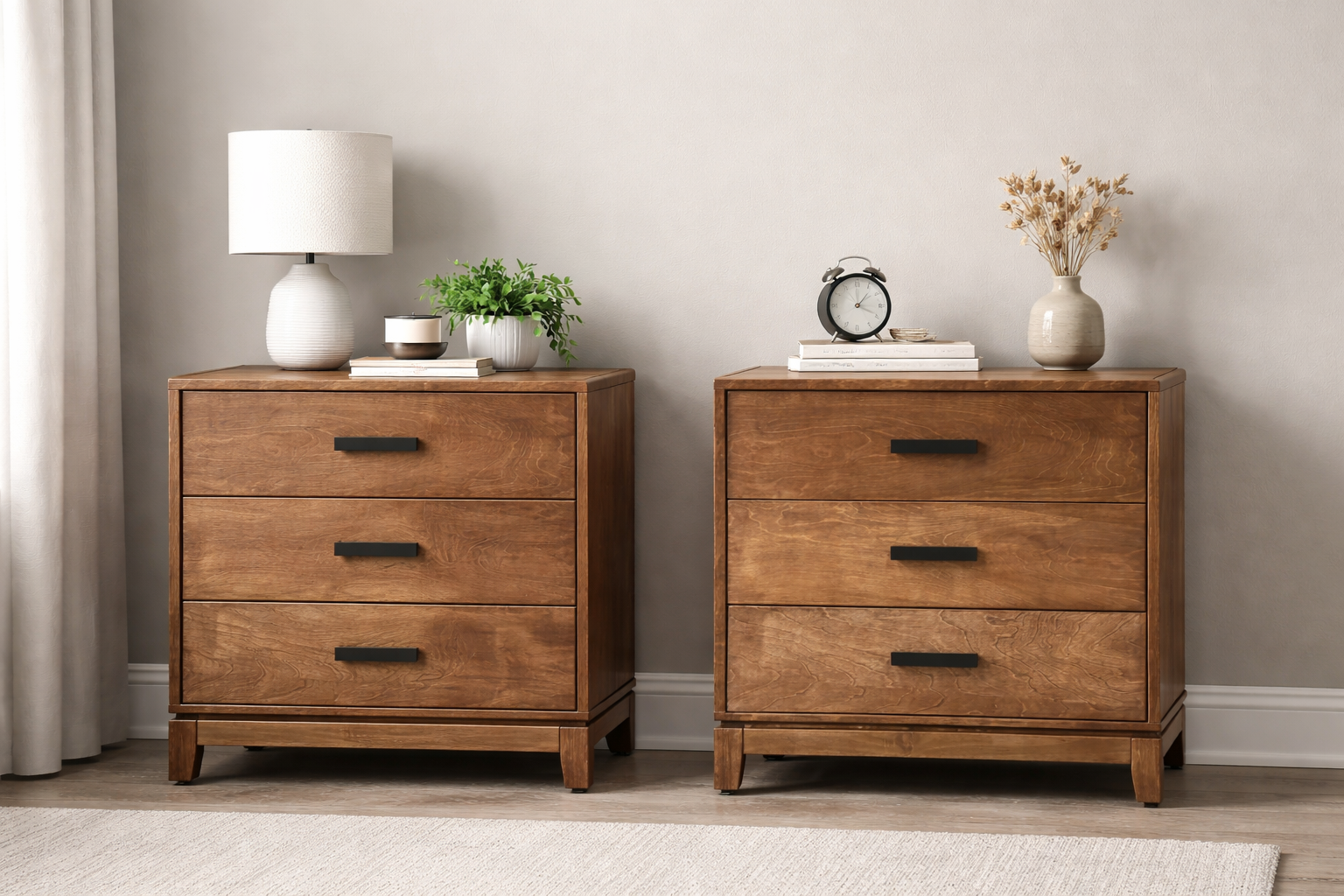 A pair of birch nightstands built for a teenage boy’s bedroom
