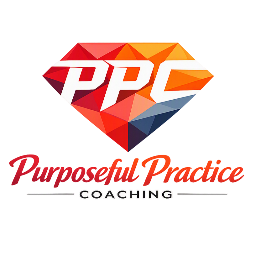 Logo with a diamond-shaped symbol containing the letters 'PPC' and the text 'Purposeful Practice Coaching' below it.