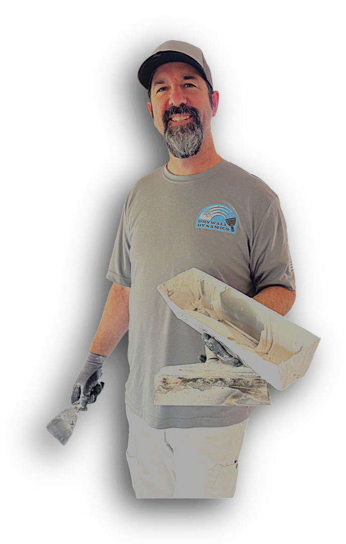 Mike McKay Owner Drywall Dynamics at a drywall jobsite near St. Cloud, MN