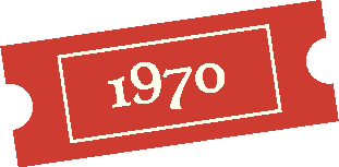 En rød billet med teksten '1970' skrevet i hvid.