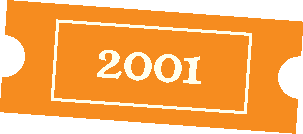 Et billede af en orange kupon eller billet med teksten 2001