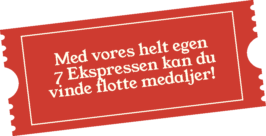 Billet med hvid tekst, der reklamerer for en konkurrence, hvor man kan vinde medaljer ved at bruge ekspressen.