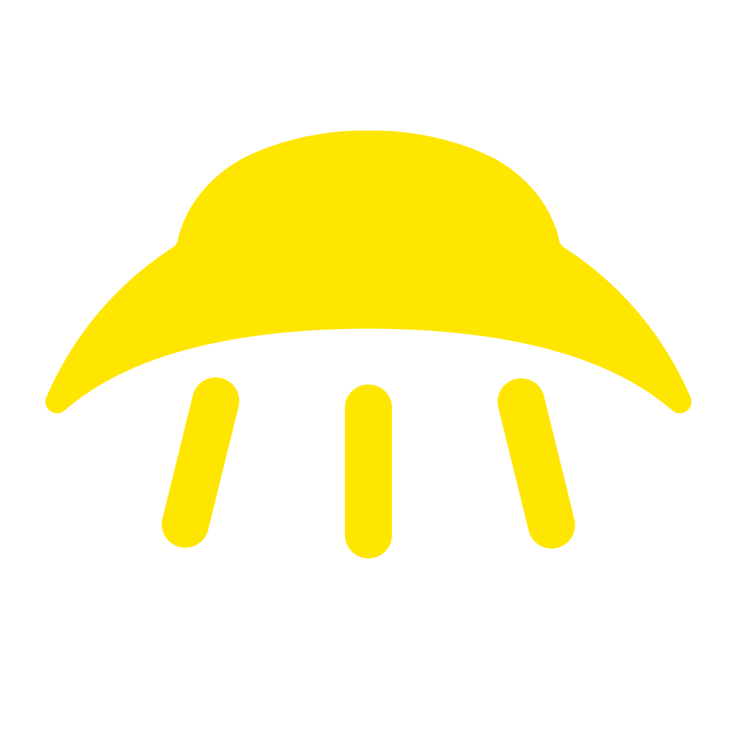 Yellow UFO with three landing gear legs on black background.