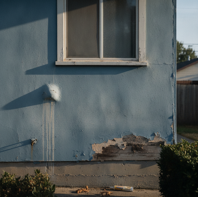 sunlight peeling paint on south-facing wood siding