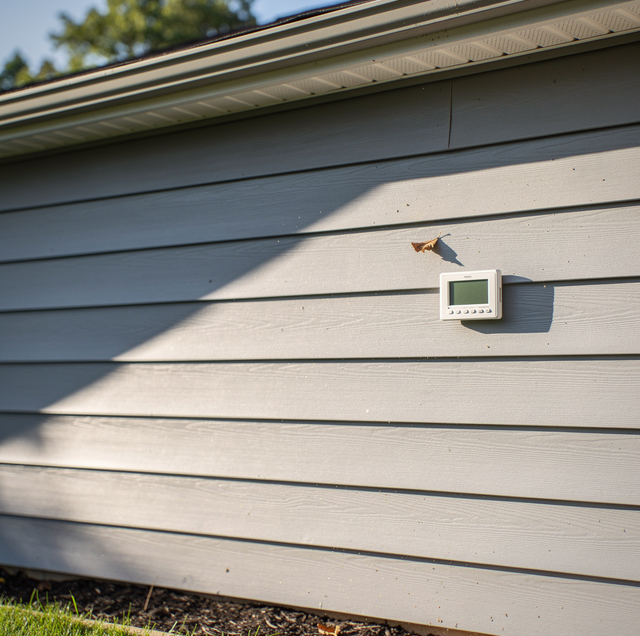 hand touching sunlit and shaded exterior house siding