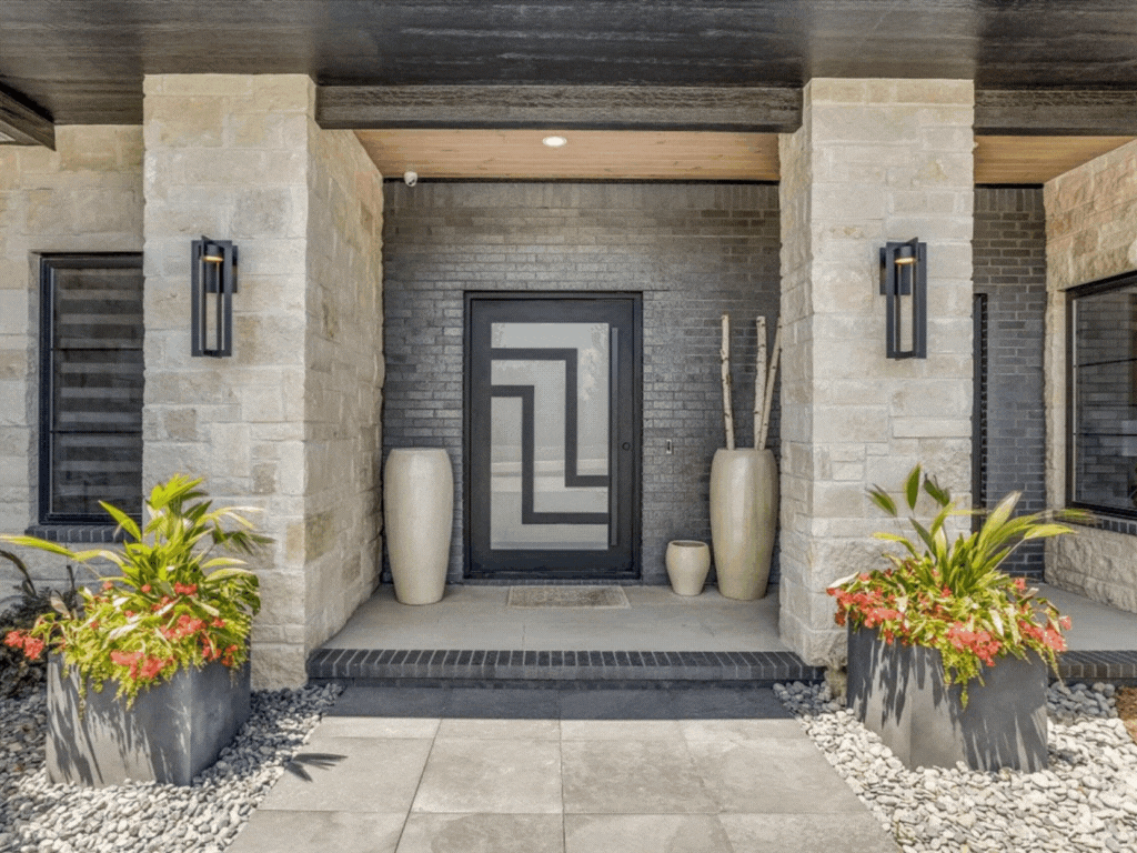 Custom door that is opening and closing from Vantage on a modern home 