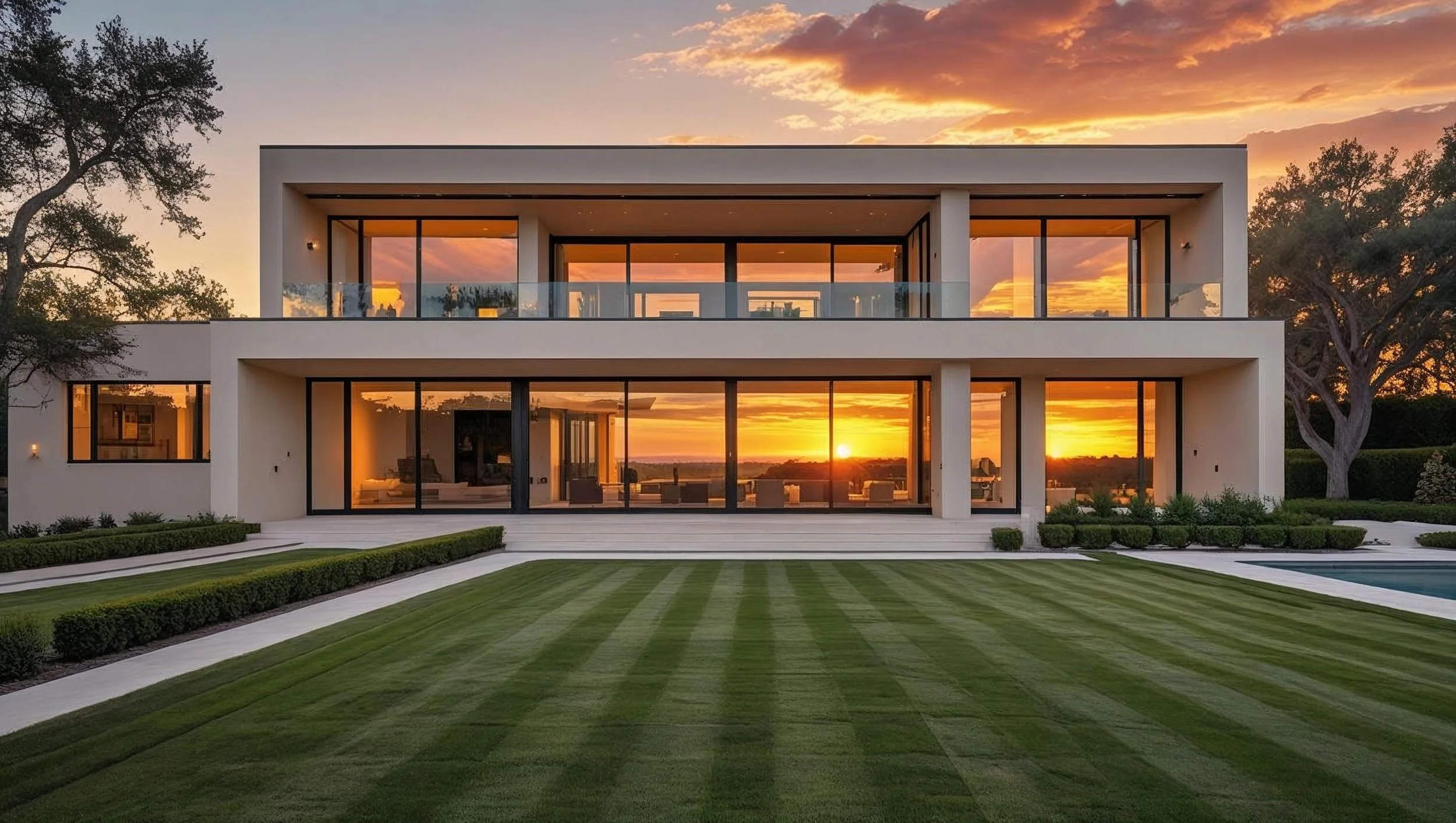 an exterior photo of a luxury home with oversized floor to ceiling windows.jpg