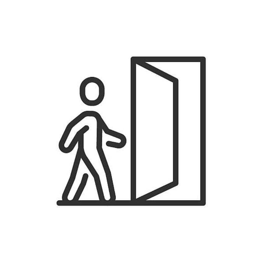 Geometric drawing of an outline square with sections divided by vertical, horizontal, and half circle lines.