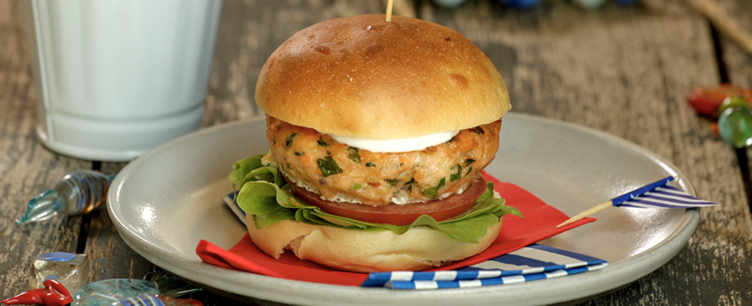 Sanduíche de hambúrguer de Salmón de Chile