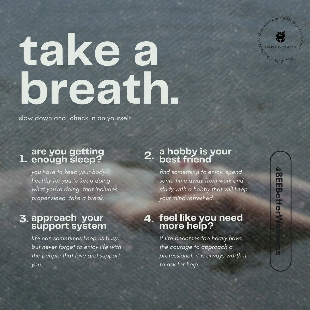 YOU are a priority! So act like it!
Slow down and take a breath. Life can keep us pretty busy with work, chores, and multi-tasking. This eventually puts our body in a Fight or Flight state. The stress will eventually overwhelm you, Make time to breat