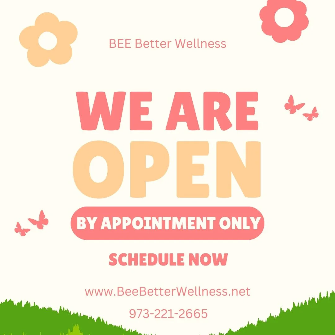 Call and schedule now or book online! We are open and ready to serve you! Visit our website to see our services www.BeeBetterWellness.net