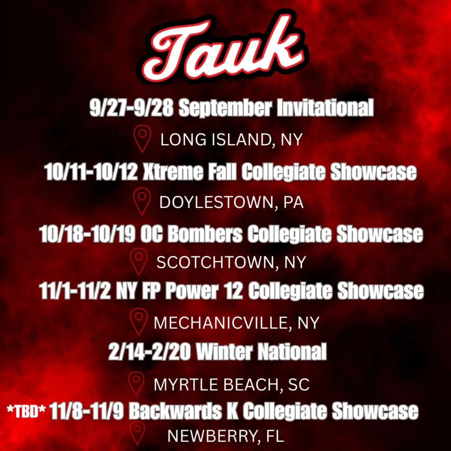 Tauk Softball 
🔴Fall 2025/Winter 2026 Schedule #Tauksoftball
