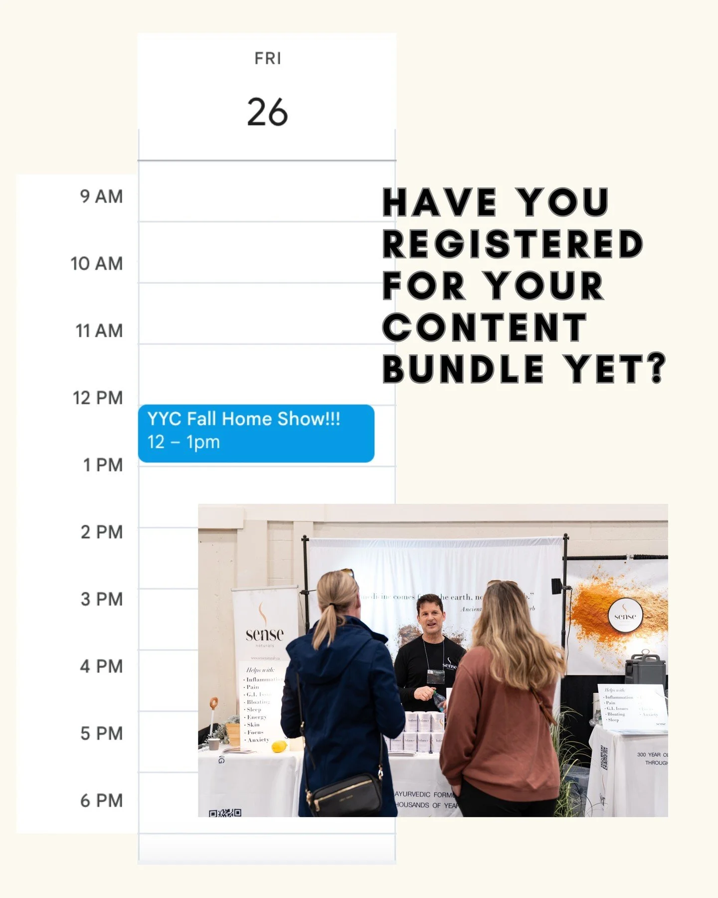 Exhibiting at the Fall @yychomeshow? 🏡⁠
⁠
Book our Content Bundle and leave with photos &amp; video on their way to your inbox to keep the buzz going long after the show ends. ⁠
⁠
What's included? ⬇️⁠
&bull; 30-min booth session⁠
&bull; Up to 45 sec