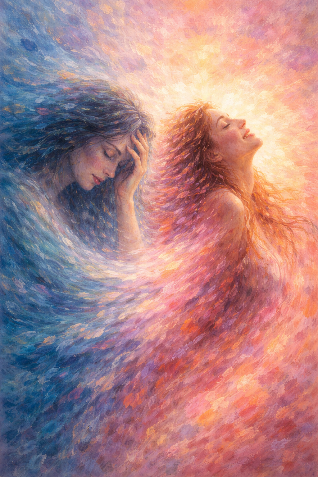 Illustration representing the contrast storytelling framework used in Dove's Real Beauty Sketches campaign, a micro storytelling example in marketing.