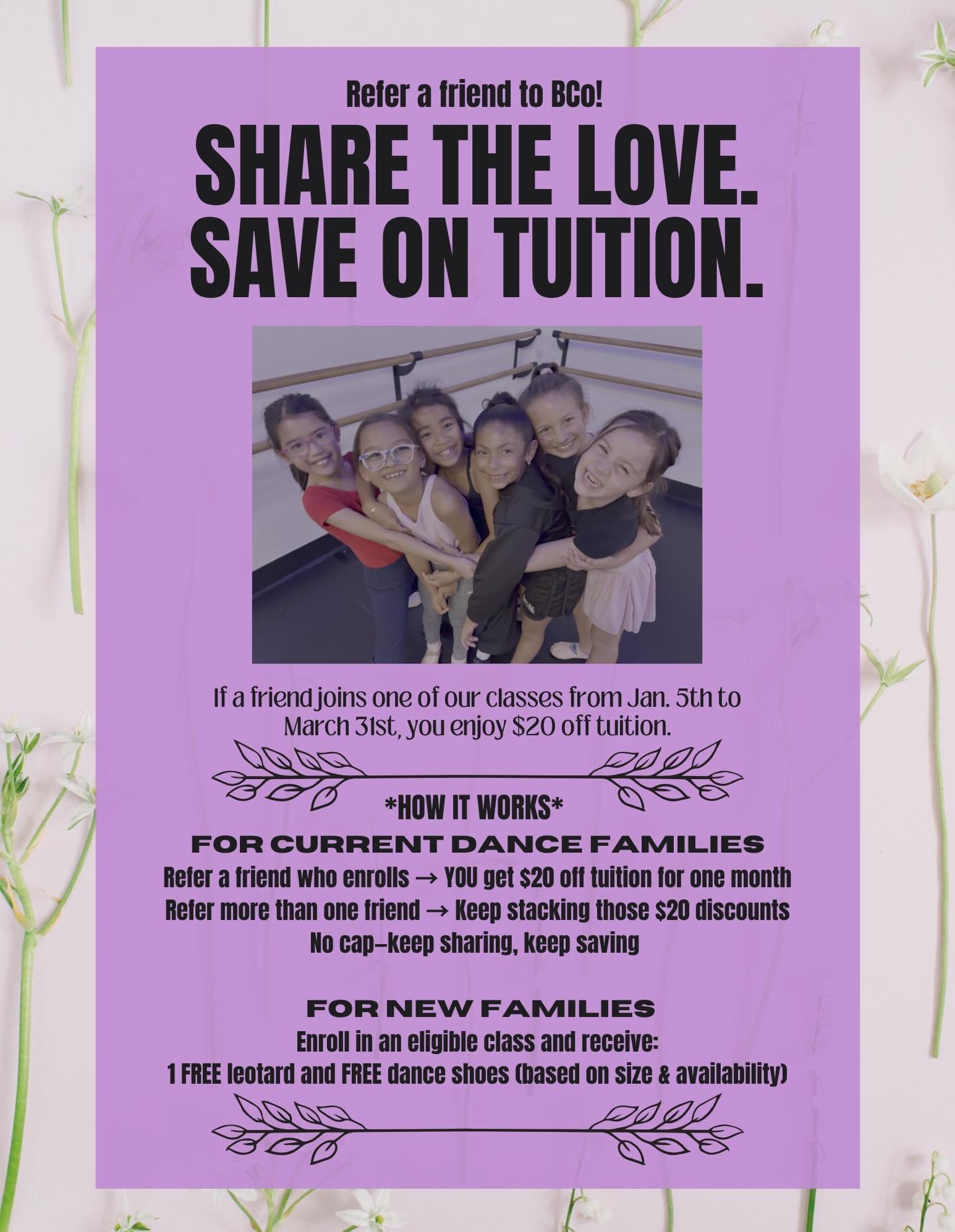 💜SHARE THE LOVE💜

We love how our community continues to grow, and there&rsquo;s no better way to welcome new dancers than through our own families. We wouldn&rsquo;t be where we are without all of the recommendations. THANK YOU!

We&rsquo;re excit