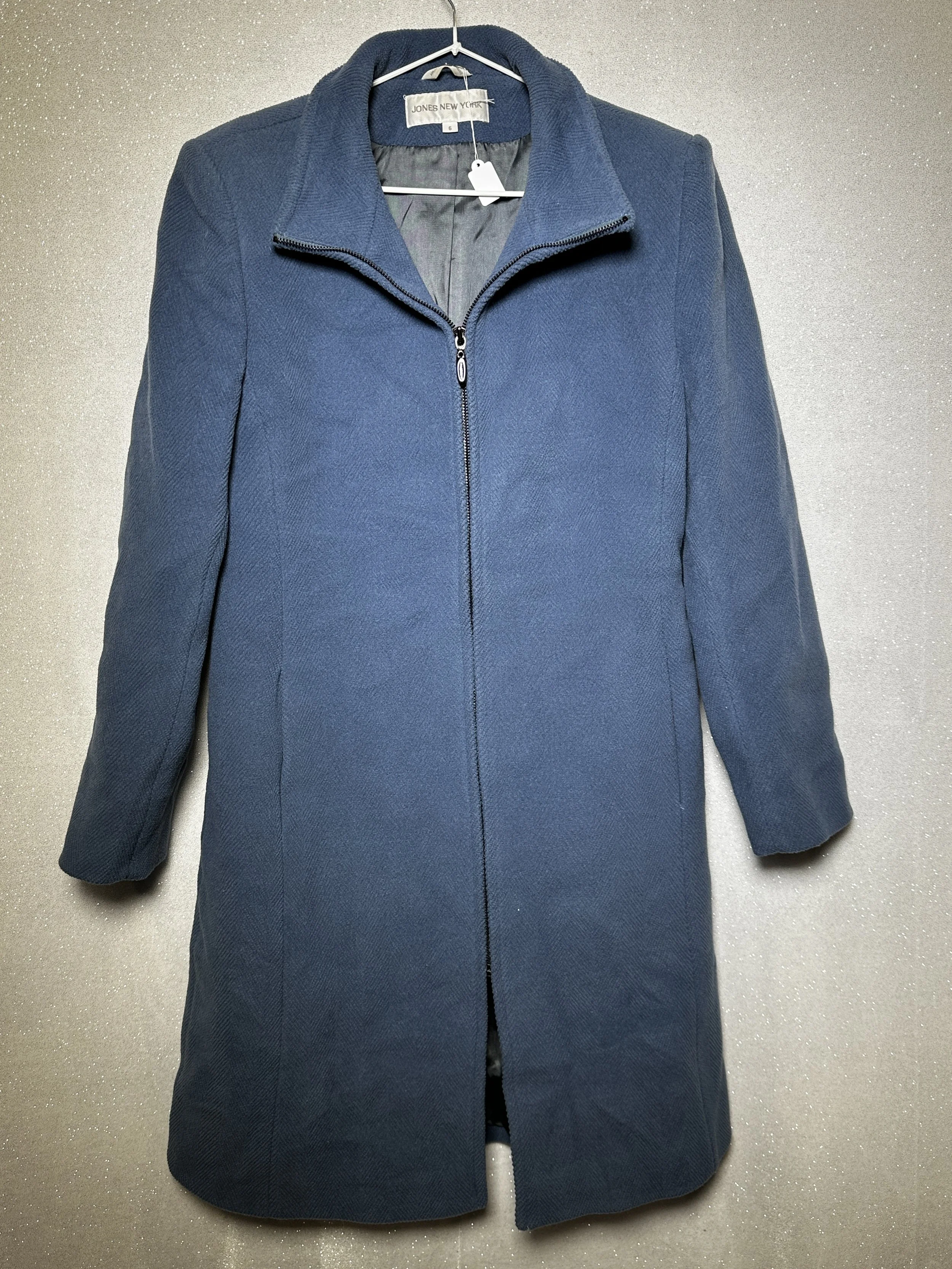 Jones New York Blue Vintage Zip Up Long Wool Coat - Size 6