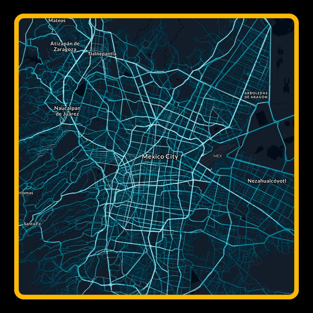 Digital map of Mexico City with highlighted roads and surrounding neighborhoods like Naucalpan and Nezahualcóyotl.