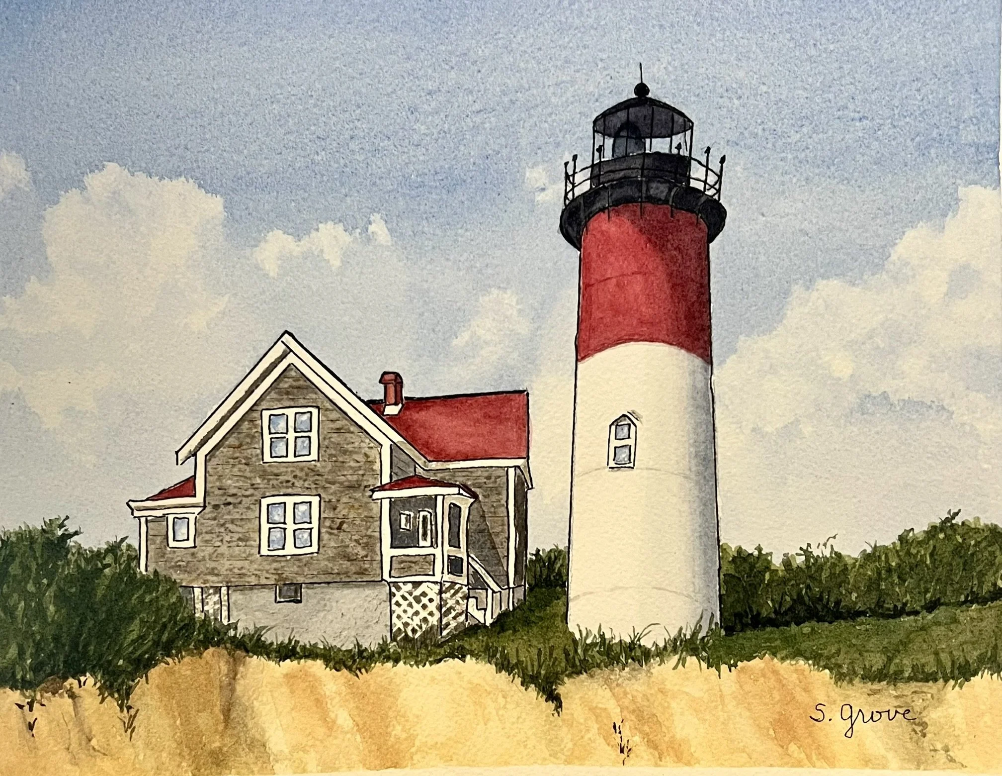 Nauset Light on the Bluff
Watercolor, 8x10 Framed 
[$200]