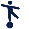 A dark blue icon of a person standing on a unicycle.