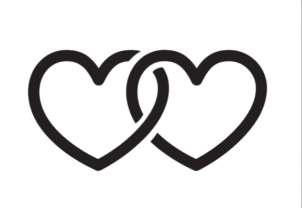 Two outlined hearts connected by a continuous line.