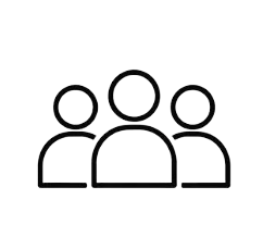 Icon of three people with a starry background.