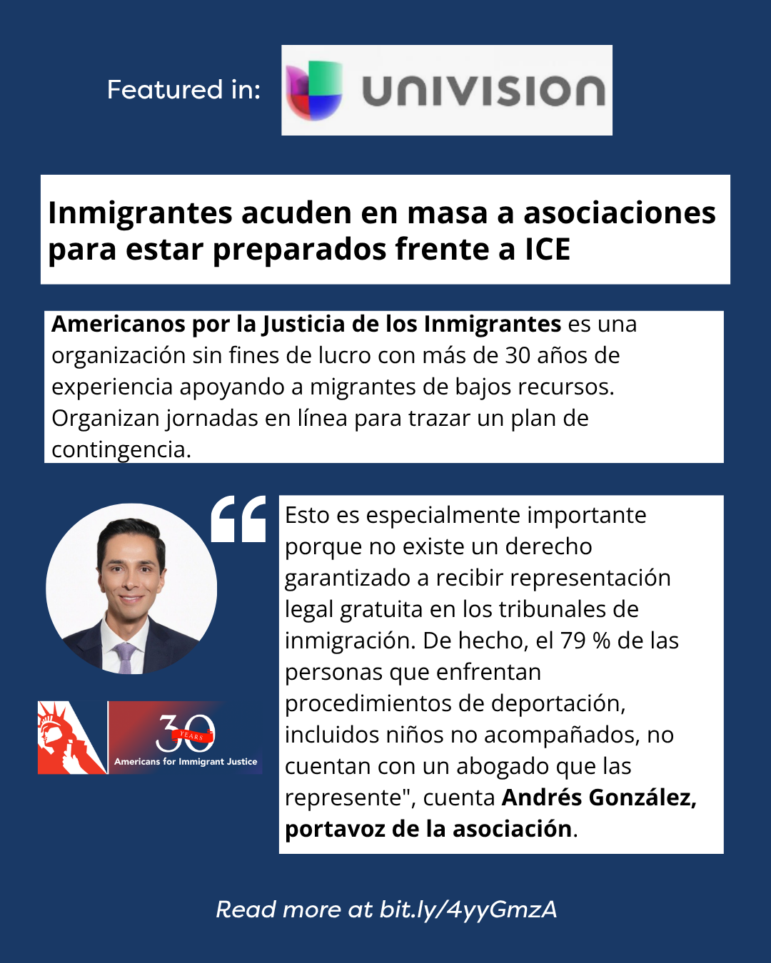 Image shows Andres Gonzalez being featured on Univision talking about immigrants. 