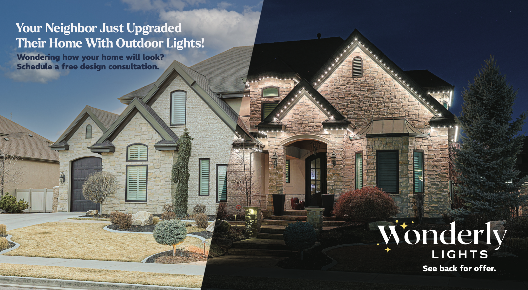 Direct mail front with a before and after focus.
