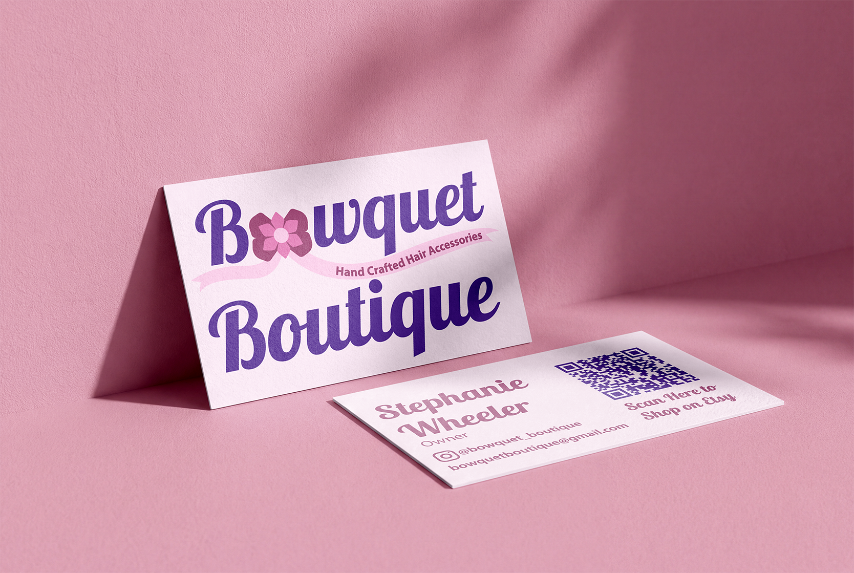 Business card mock up for Bowquet Boutique