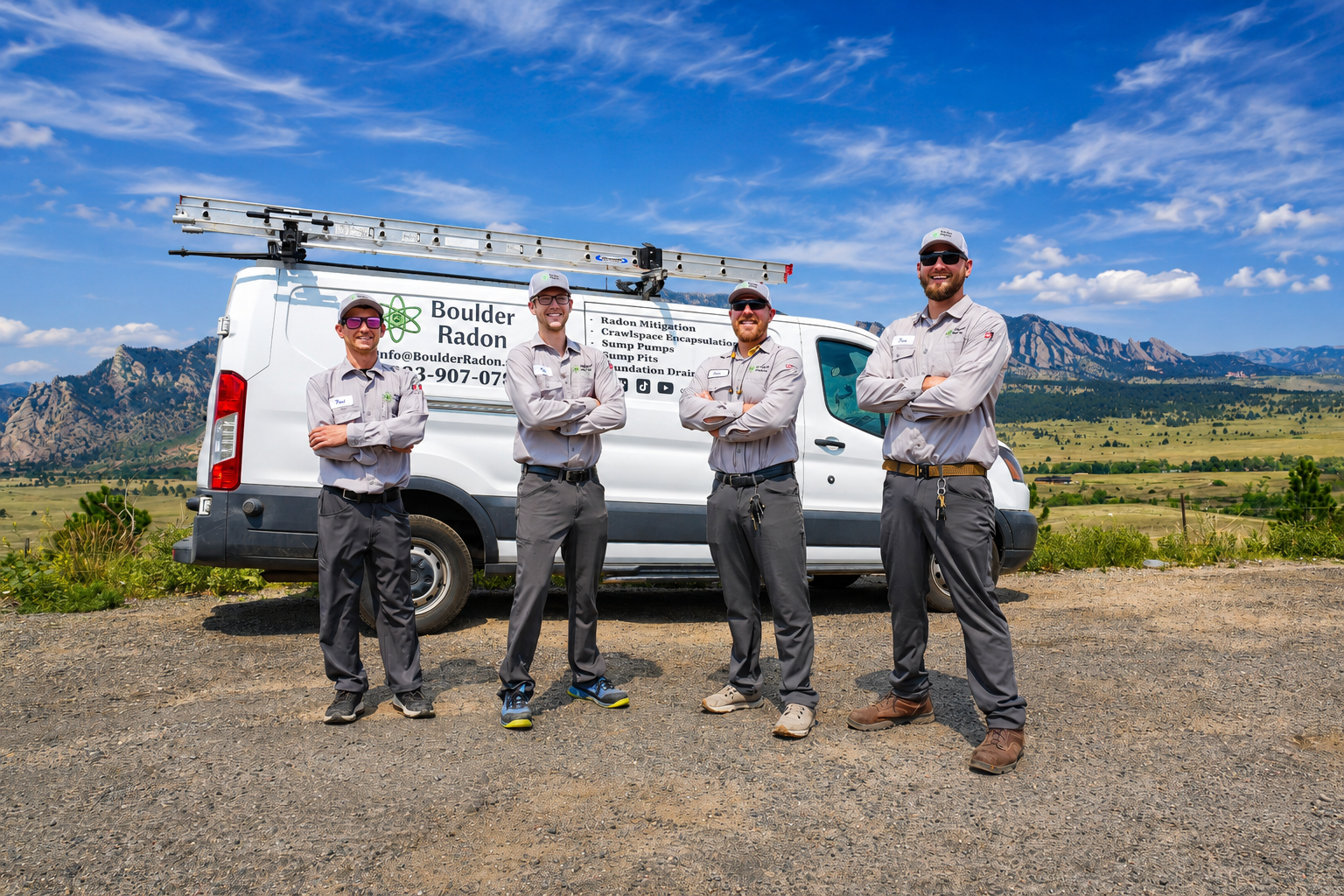 4 radon professionals and their nice work van