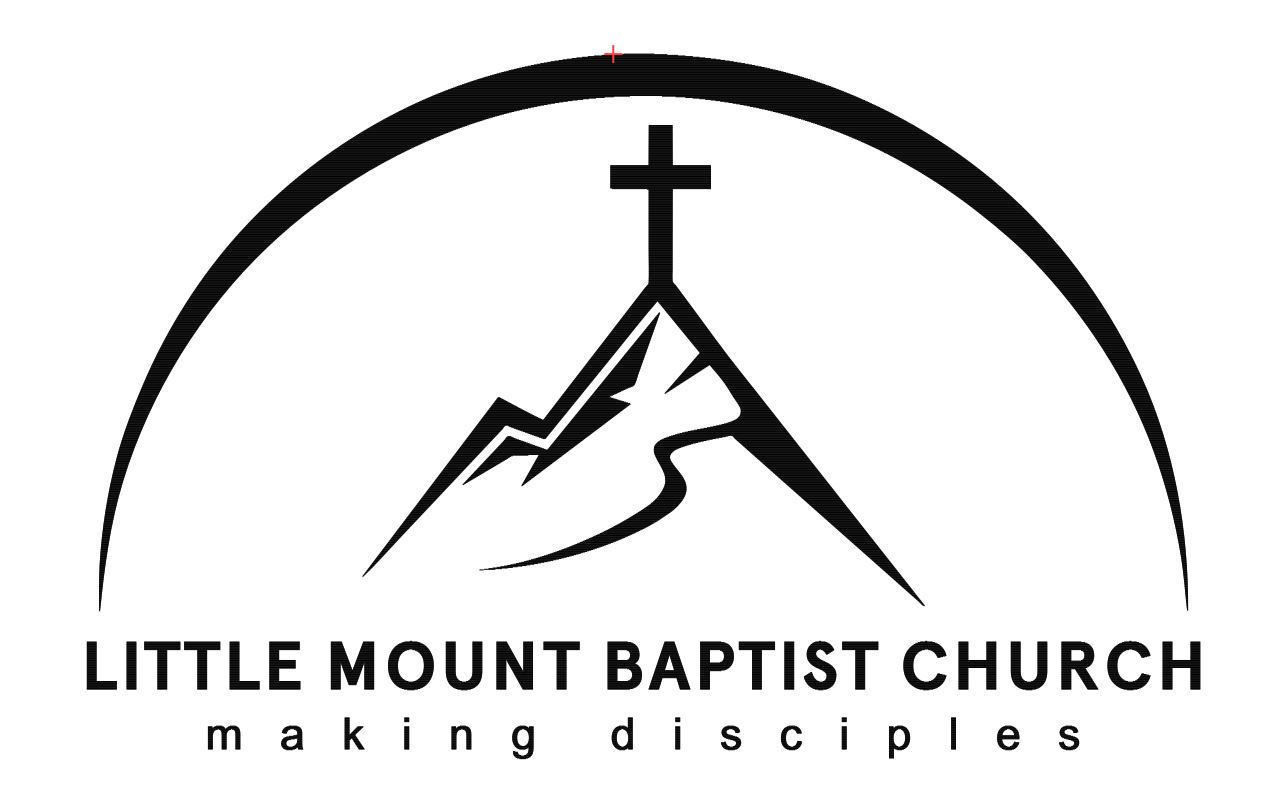 Logo of Little Mount Baptist Church with a cross on a mountain and slogan 'making disciples'.