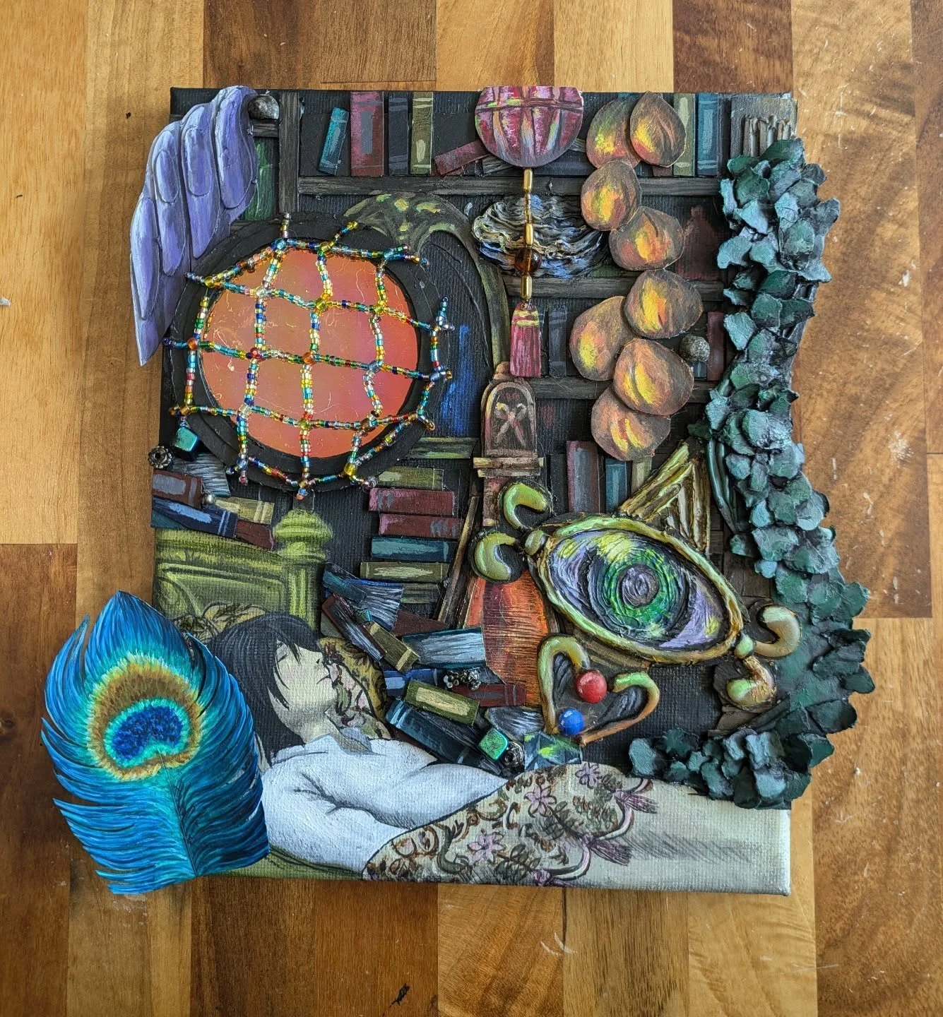 This piece has been living rent free in my brain for months, so I'm happy to have brought it to life &lt;3 
.
.
.
Yes, this is available for purchase!
8.5x11 - Mixed Media
$200
.
.
.
#MixedMedia #Ghibli #Texture #Available #Art #HowlPendragon