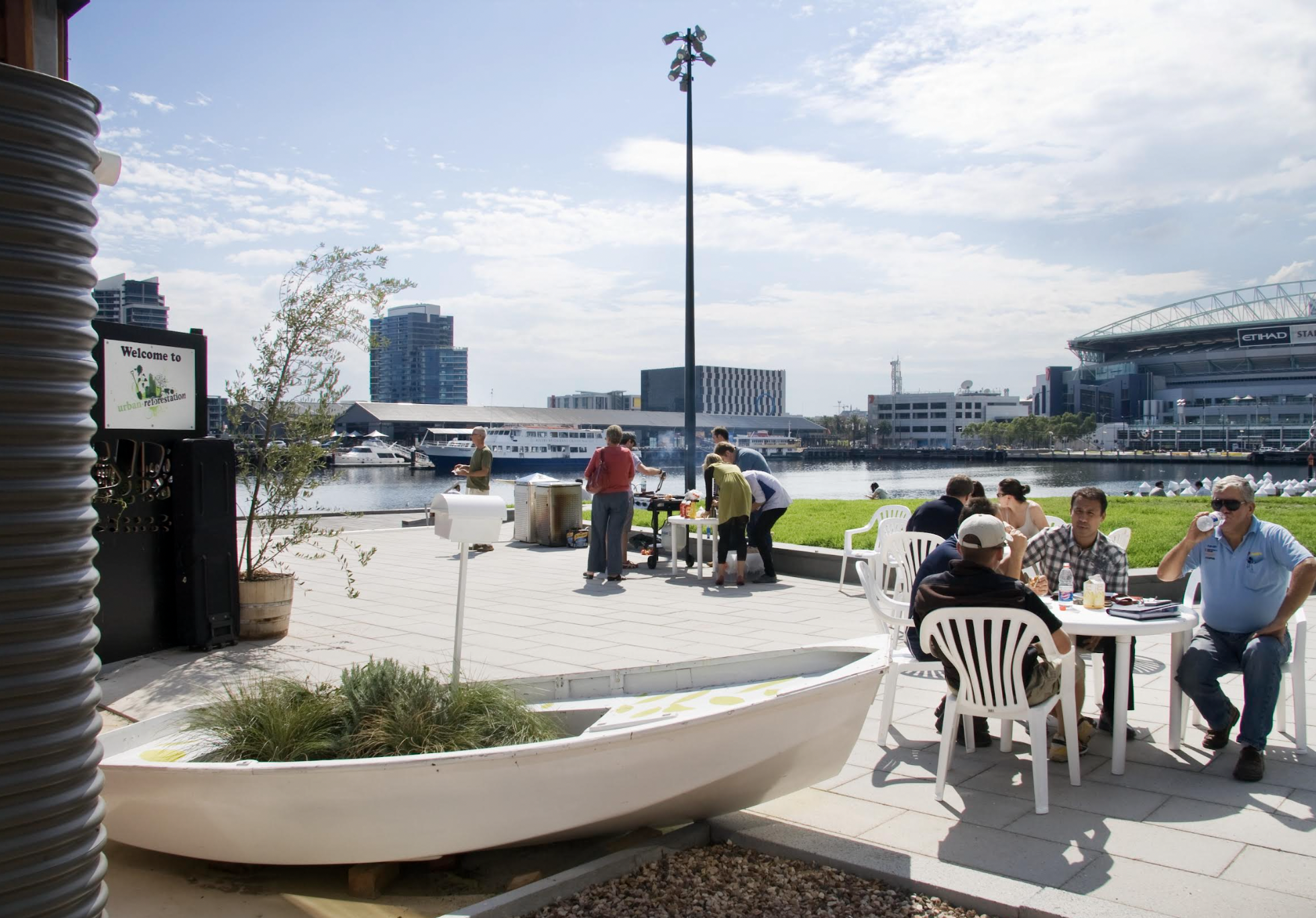 Boat from Williamstown Yacht Club, for a childrens sand pit which became part of the permanent garden on Geographe Street. Photography by Hilary Bradford.