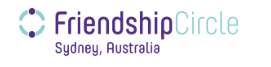 Friendship Circle Sydney Australia logo with purple and teal text and circular graphic