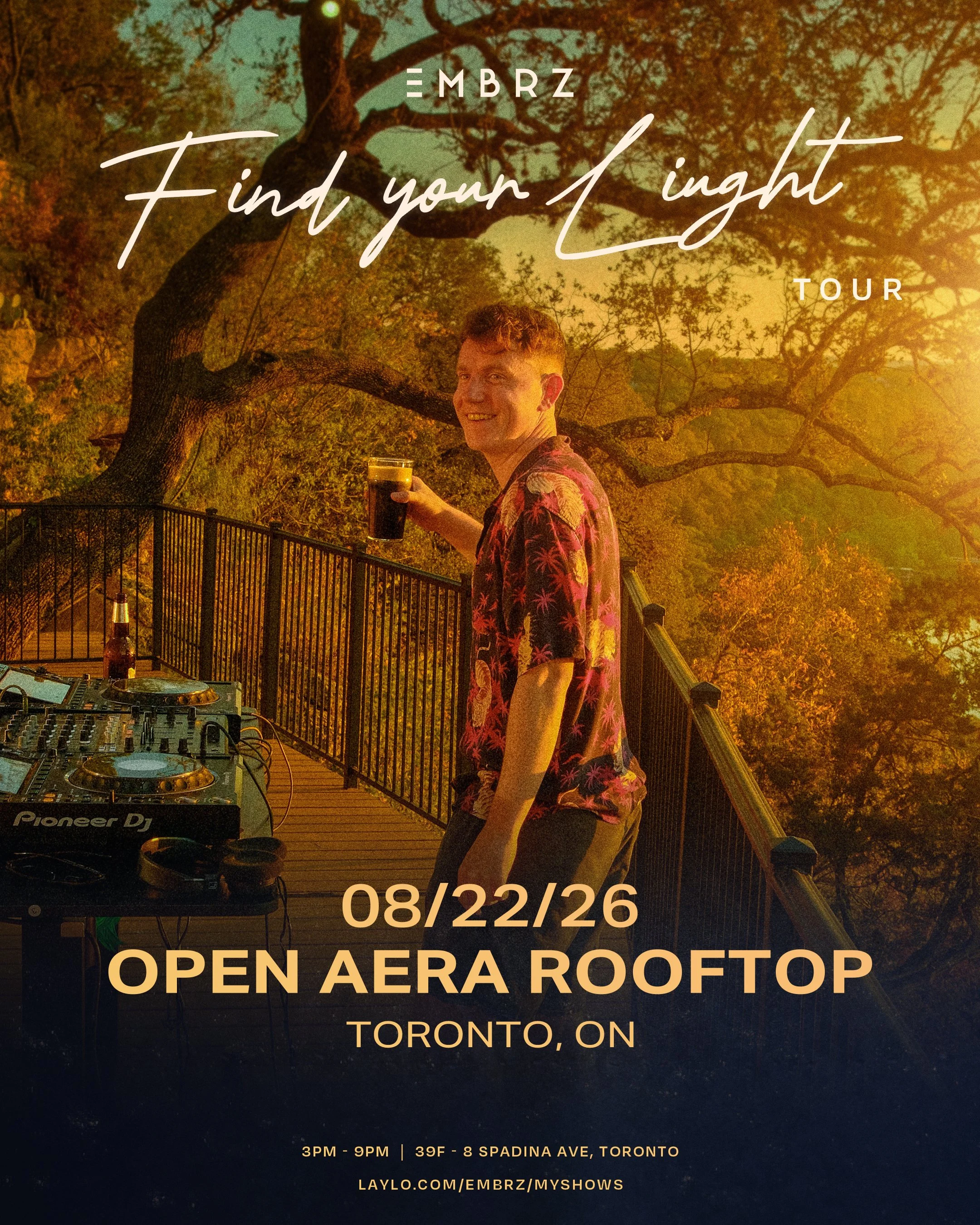 EMBRZ Find Your Light Day party tour at Open Aera (Toronto) on August 22