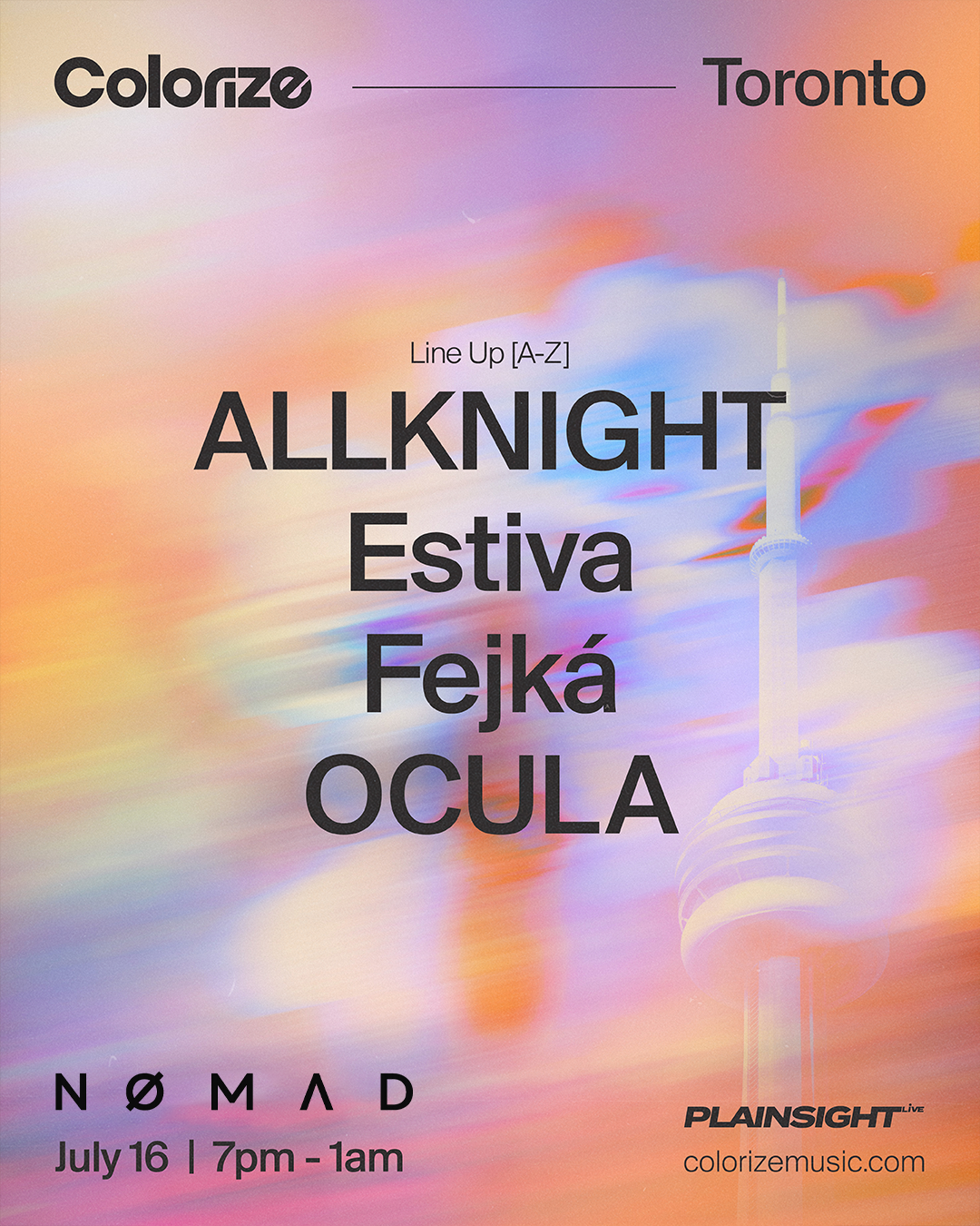Colorize returns to Toronto on July 16th with headliners ALLKNIGHT, Estiva, Fejká, OCULA at Open Aera Rooftop.