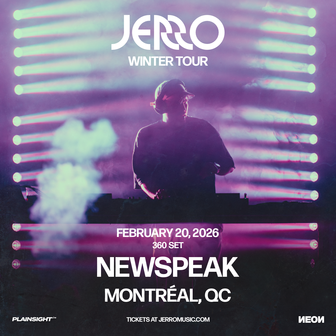 Belgian producer Jerro of the label This Never Happened performs a special 360-degree set inside Newspeak Montréal with Plainsight Live and NEON.
