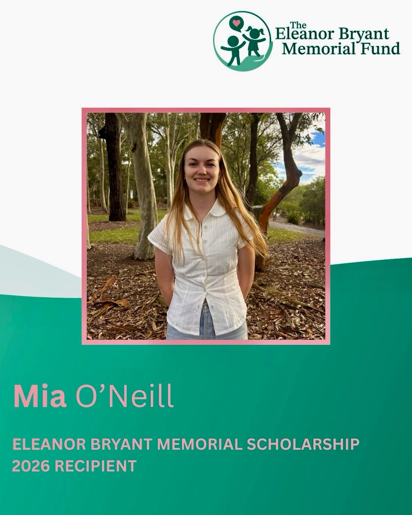 The first of our deserving Eleanor Bryant Memorial Scholarship recipients is Mia O&rsquo;Neill. 

This year Mia will move away from her regional home in north-east New South Wales to embark on a Bachelor of Speech Pathology (Honours) at the Univers