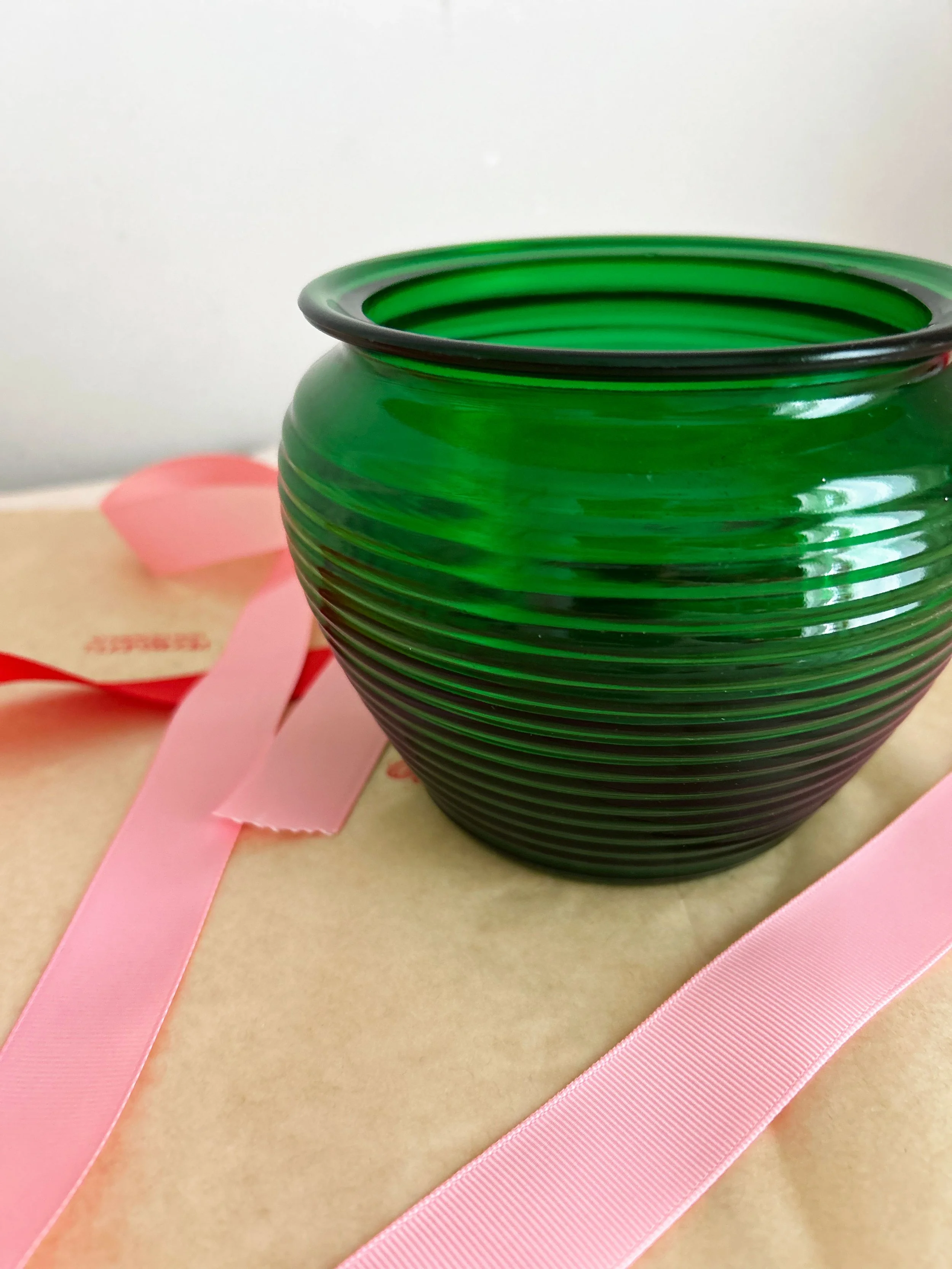 STILL LIFE IN GREEN ribbed vase