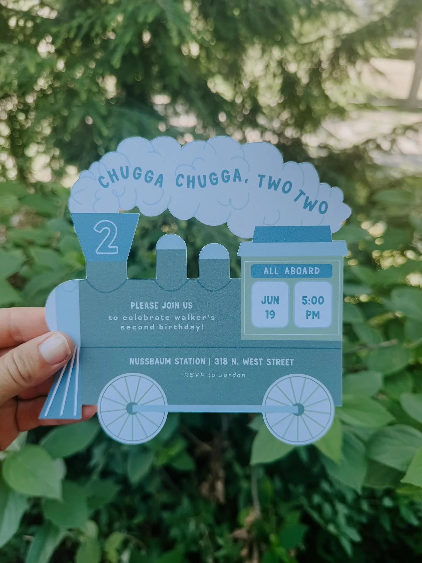 The invitation &mdash;&gt; the party 🚊 We loved creating this one of a kind invitation with all the fun decor to match! #birthdayinvitation #kidsbirthday #trainbirthday #chuggachuggatwotwo #twoyearoldbirthday #etsyshop #mainandwest