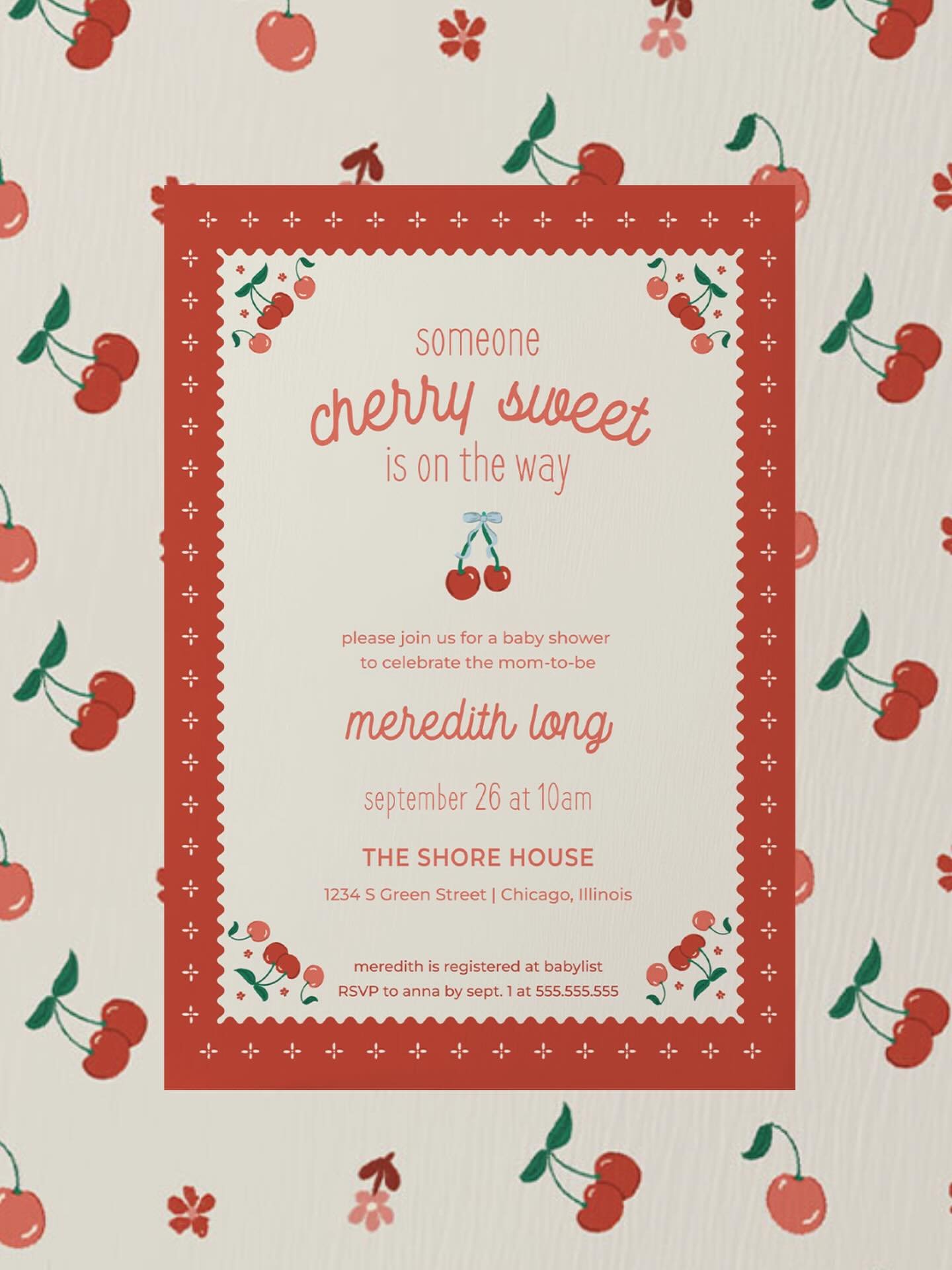 I can see the dessert table now 🥧🍒&hearts;️

Custom invitations baby shower cherry on top cherry sweet Etsy