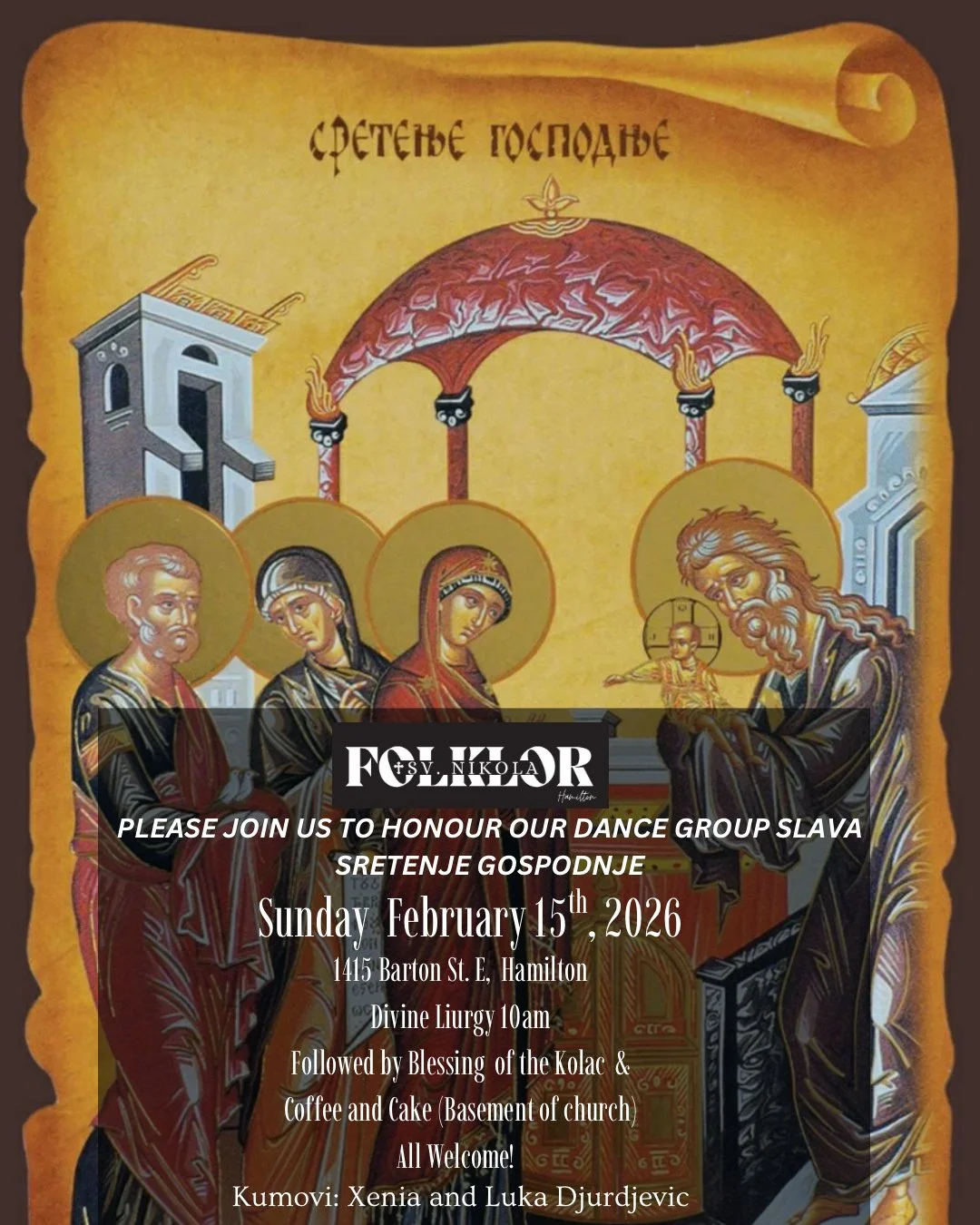 Slava Sv. Nikola Folklor, 15. Feb. 2026 1415 Barton Street East, Hamilton