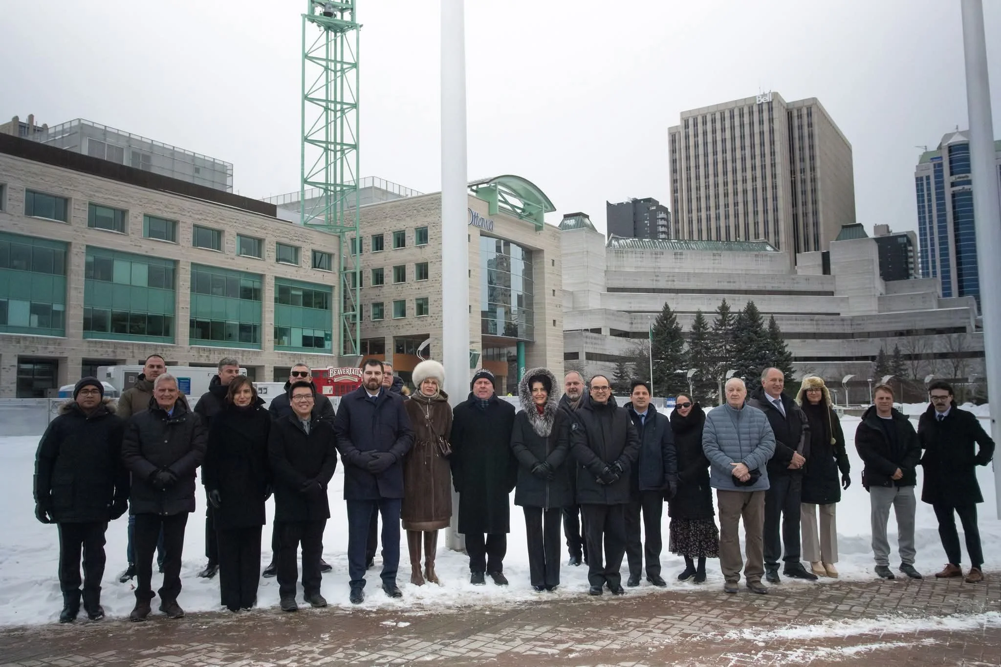 The Flag of Serbia Raised in Front of Ottawa City Hall