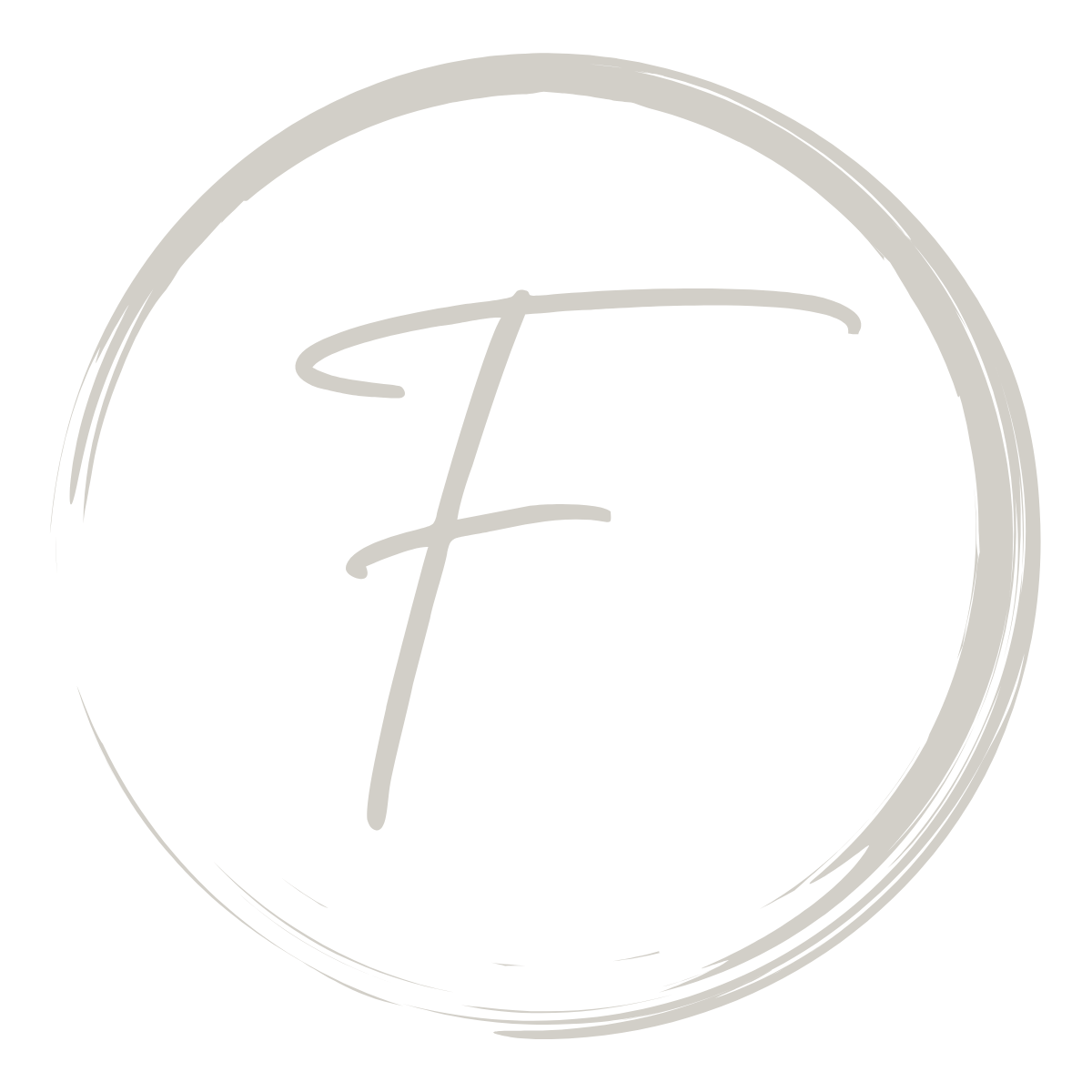 Stylized logo with a large letter 'F' inside a rough circle. The design is black and gray.