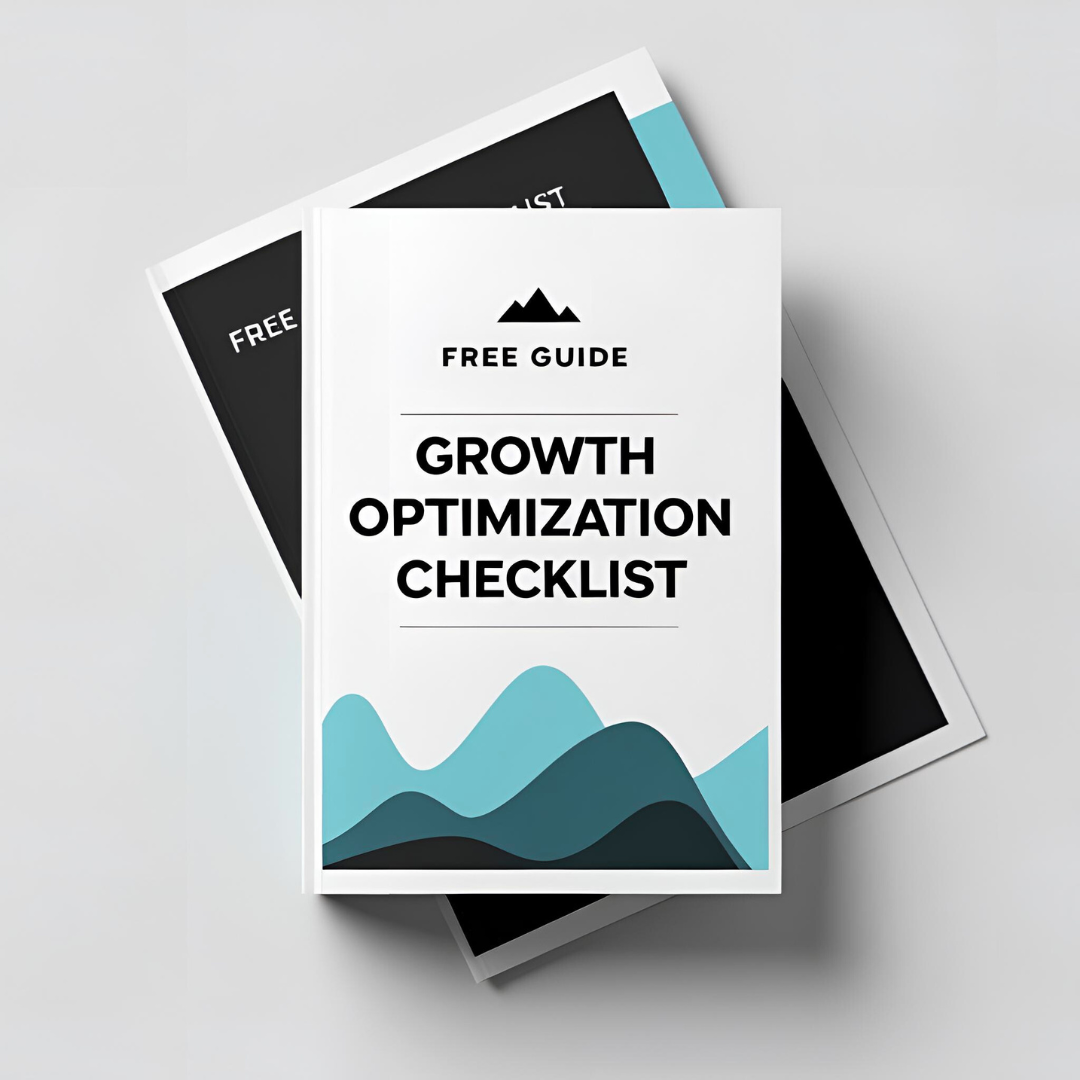 Cover of a free guide titled 'Growth Optimization Checklist' with a mountain graphic in shades of blue and black.