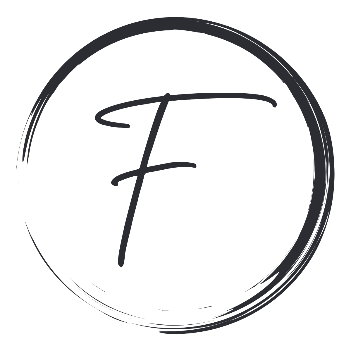 Black circular logo with a stylized letter F inside a circle.