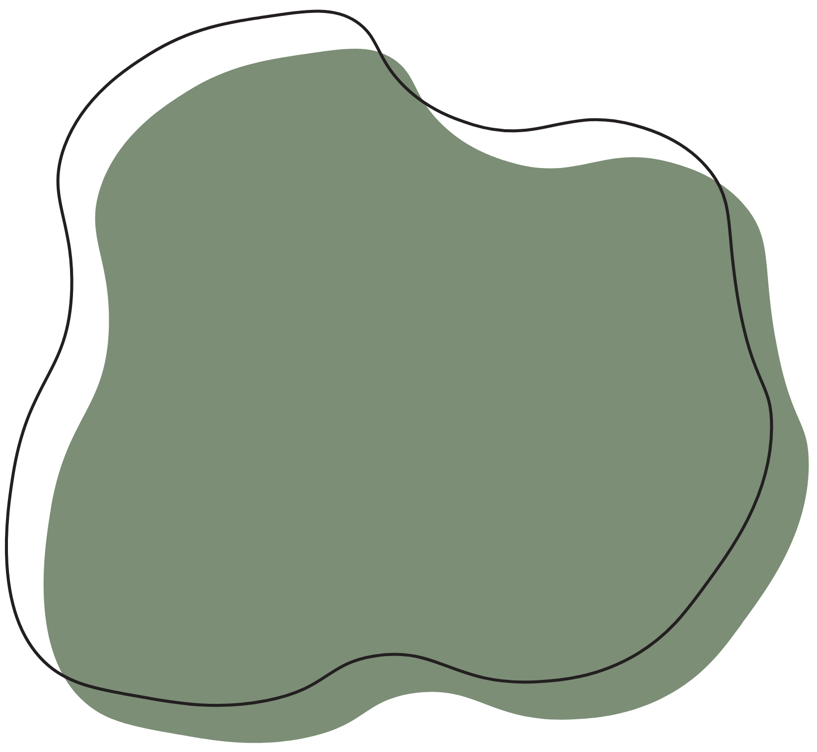 Abstract green and black wavy shapes with irregular black lines