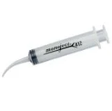 Syringe labeled 'monokalax' with a curved needle