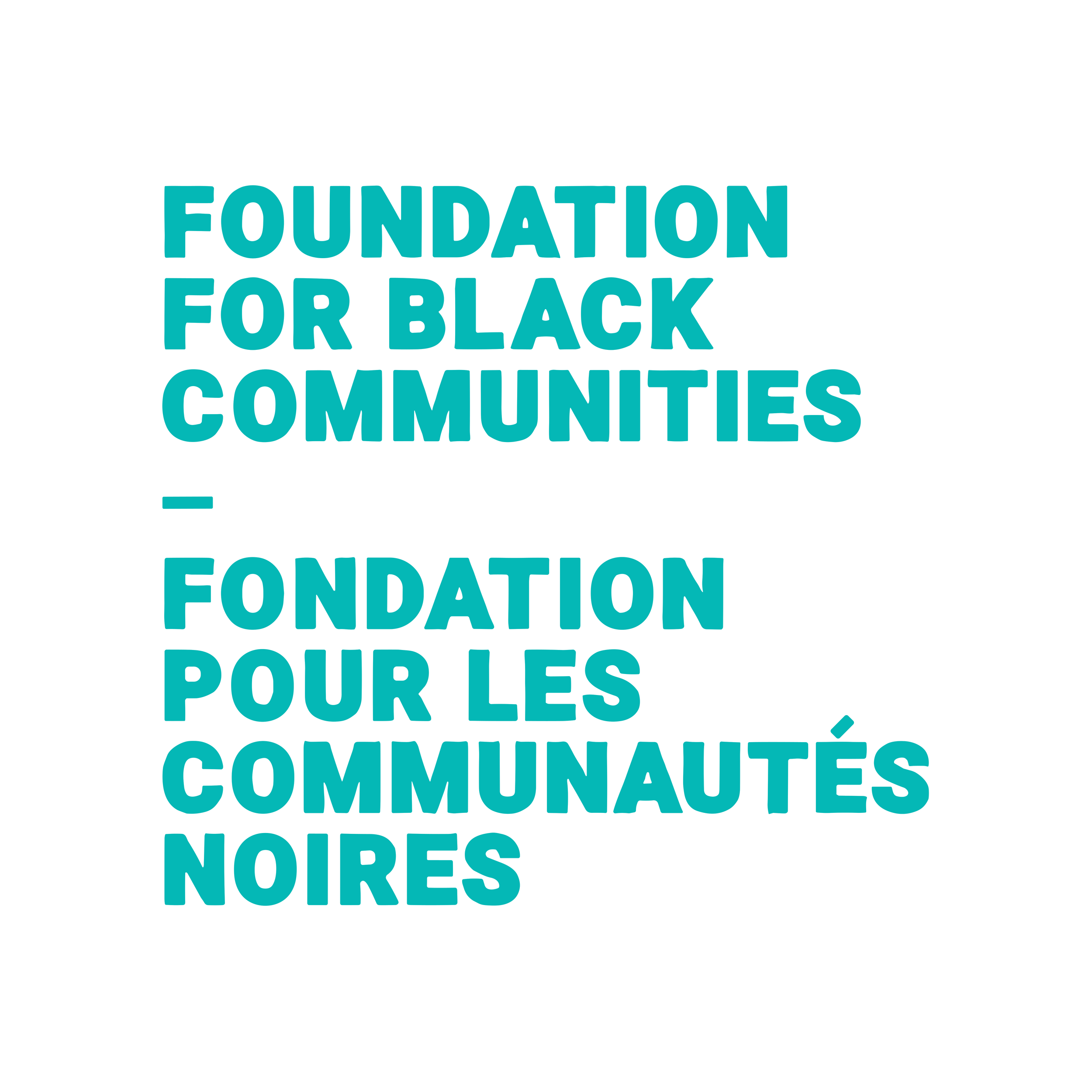 Logo bilingue anglais-français de la Fondation pour les Communautés noires indiquant le nom de la fondation.